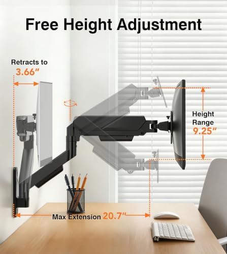 Single Monitor Wall Mount for 17 to 32 inch Flat/Curved Computer Screens,Full Motion Adjustable Monitor Wall Arm Holds Up to 22lbs,VESA Wall Mount 75x75/100x100, Black - Image 5