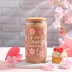 6 Set Christian Glass Cups with Lids and Straw Bible Verse 16 oz - Image 5