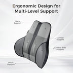 Coverado Lumbar Support Pillow for Car, Ergonomic Memory Foam Back Pillow for Office Chair, Back Cushion for Back Pain Relief, PU Leather Car Lumbar Support for Driving Seat - Black&Gray - Image 2