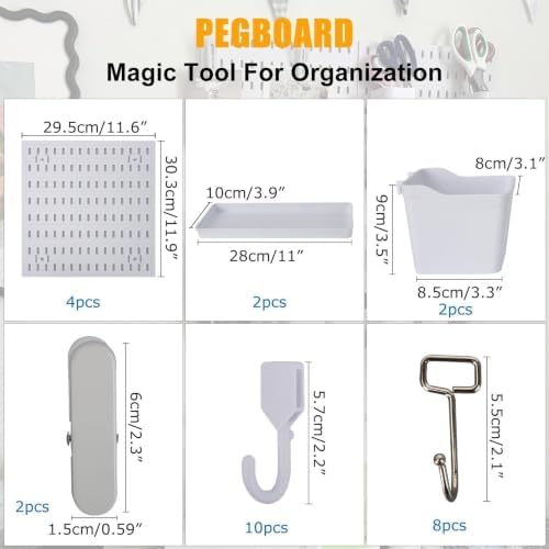 PSLER 22"×22" White Pegboard Kit with 17 Accessories, Garage Office Storage - Image 2