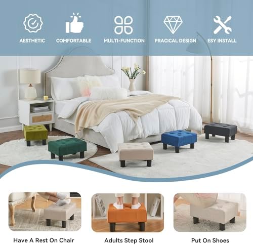 Poofzy Small Foot Stool Ottoman, Linen Ottoman Foot Rest with Legs, Rectangle Foot Rest for Couch, Footstools and Ottomans Small for Living Room and Entryway (Brown) - Image 6