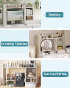 LAND·VOI Desktop Bookshelf with Drawer, Desk Hutch with 4 Storage Shelves for Computer Desk, Desk Shelf for Home Office Dorm, Dressing Tabletop, Bar Countertop, White - Image 7
