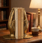 Hand Bookends Decorative, Heavy Duty Cast Iron Book Holder, Prayer Hand Book Ends for Shelves Living Room Home Decor Office, Antique Gold, 1 Pair/2Pieces - Image 2
