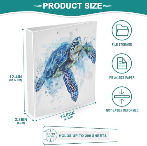 ALAZA Sea Turtle Watercolor 3 Ring Binder Set 1.5 Inch Three Ring Office Binders w/clipboard & 3 Pockets, Hold 200 Sheets - Image 5