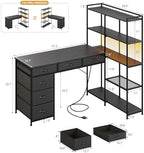 Garvee L Shaped Gaming Computer Desk with 6 Fabric Drawers, Corner Gaming Desk with Open Shelves, Home Office PC Table with Power Outlets & LED Lights, 58.3" l*54.3" h, Black - Image 2