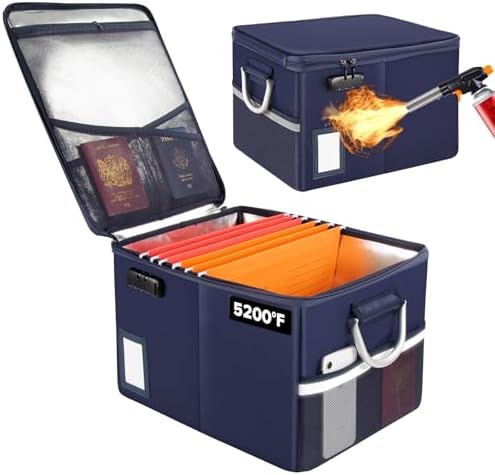 TOMKID 5200°F Fireproof Document Box, Fire Important Document Organizer with Lock, Upgraded Heat Insulated Filing Storage Cabinet Office Organization (5200°F Fireproof Box, Blue) by Aobteeny