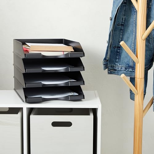 Stockroom Plus Letter Tray - Stackable Desk Organizer Trays - Desktop File Organizer - Mail & Document Storage - Pack of 4, Black, 10 x 13.5 x 2.5 in - Image 4