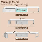 LAND·VOI Heavy Duty Dual Monitor Stand, Holds 2 Screens Up to 27 Inches, Adjustable Length and Angle Monitor Riser, Desk Organizer with Side Pockets and Drawers, Home Office Desk Storage, White - Image 4