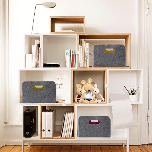 Welaxy Felt Storage Baskets Foldable Shelf Bin, Curry Moss green Wild berry - Image 6
