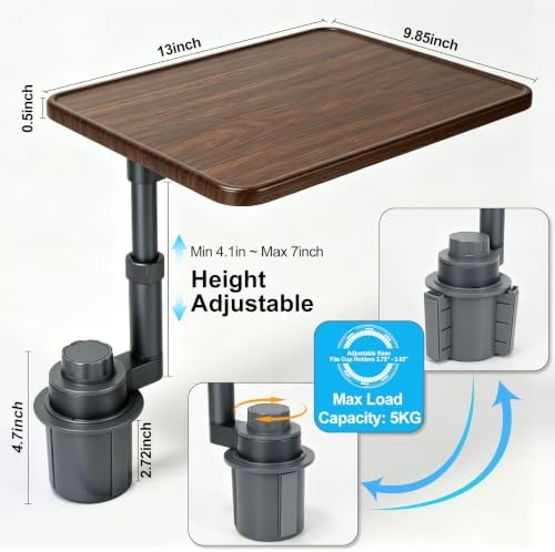 Car Desk for Laptop, 360° Rotation Wood Car Cup Holder Tray - Image 3