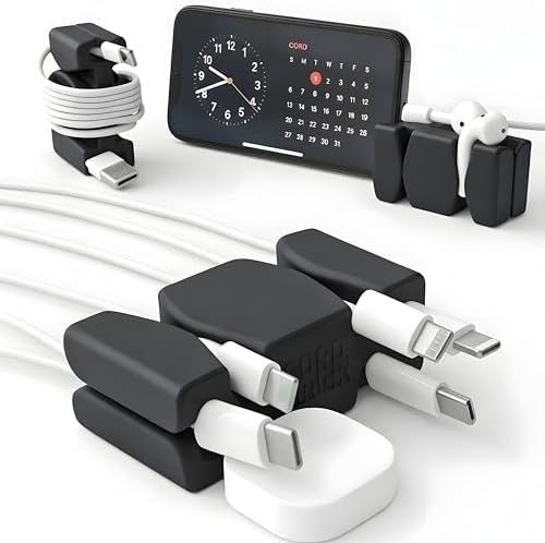 CordBrick 4PK Silicone & Steel Weighted Nightstand Cord Holders. Travel Phone Charger Organizers. Useful iPhone Accessories. Small Gifts for Men, College Students. Tech Gadgets for Teens. Black by CordBrick