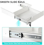 Under Desk Drawer Storage with Lock, Metal Undermount Table Drawer, Ball Bearing Slides Out Tray Organizer for Paper, Pencil, and Laptop 16"x11.8"x3.6", White - Image 4