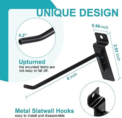 HJW Slatwall Hooks 50 Pack, 6 Inch Black Slat Wall Hanging Hooks - Image 3