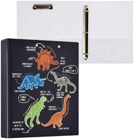 Dinosaur Cartoon Black Decorative 3 Ring Binder 1.5 Inch Large View Binders with Pockets File Organizer for Office College School, 2 Pack - Image 3