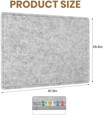 Large Cork Bulletin Board 48" x 36", Felt Pin Board, Silver Gray - Image 3