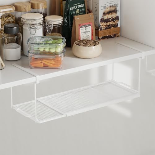 2 Pack Expandable Under Cabinet Shelf, Under Shelf Storage with 0.94 Inches Thick Clips for Kitchen Cupboard, Metal Hanging Under Desk Basket for Laundry Room, Shoe Rack - Image 6