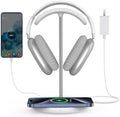 Miroddi Headphone Stand with Wireless Charger, Independent USB Charging Port, 5 in 1 Charging Station Headset Holder Rack for AirPods Max/Pro/4/3/2, iWatch, iPhone, Samsung and Desk Headphones, White by miroddi
