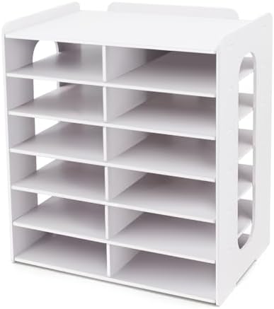 SONGWAY Desktop Mail Sorter Organizer - Small File Organizer for Desk, Desk Bills Storage, 12 Slots Ink Pad and Stamp Pad Storage Rack by SONGWAY