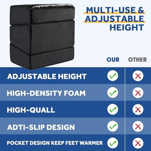 Foot Rest for Under Desk at Work, Adjustable Footrest for Office Chair & Gaming Chair,Ergonomic Footrest Pillow Desk Foot Stool with Washable Cover for Home, Airplane, Travel (Black) - Image 6