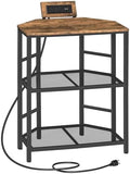 MAHANCRIS Corner Printer Stand with Charging Station, 3-Tier Large Printer Table with Adjustable Feet, Metal Frame Storage Shelf for Office, Living Room, Small Space, Rustic Brown PTHR14E01 by MAHANCRIS
