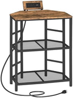 MAHANCRIS Corner Printer Stand with Charging Station, 3-Tier Large Printer Table with Adjustable Feet, Metal Frame Storage Shelf for Office, Living Room, Small Space, Rustic Brown PTHR14E01 by MAHANCRIS