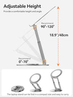 Telescopic Laptop Stand with 360° Rotation, Adjustable Height & Tilt Swivel Laptop Riser, Ergonomic Standing Desk Converter for 10-17" MacBook Pro/Air, Dell, HP – Supports up to 22lbs (Silver) - Image 6