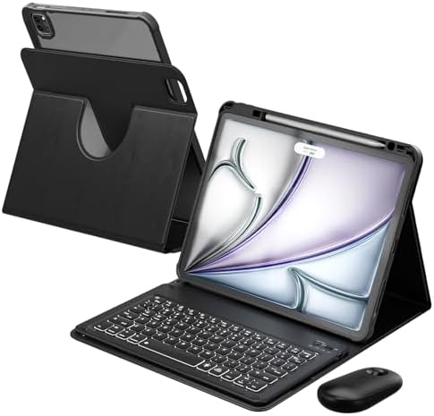 YBING for iPad Air 13 Inch & Pro 12.9 Case with Keyboard and Mouse, 7 Colors Backlit Detachable Keyboard & 360° Rotating Cover (iPad Placed Horizontal or Vertical) with Pencil Holder (Black) by YBING