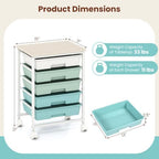 Giantex 5 Drawers Rolling Cart with Wheels, Wood Top, Sturdy Frame - Image 3