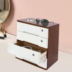 4 Drawers Wooden Desktop Storage Box W/Lockable Drawers,16 In H Office Supplies File Organizer, Flat File Cabinet,Wood Rail & Curved Handle For Dresser Tabletop. (Walnut + White) - Image 2
