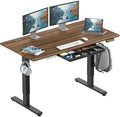 SHW 55 x 28 Electric Height Adjustable Standing Desk w/Drawer, Walnut by SHW