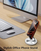 Phone Stand for Desk, 360° Rotating Dual Adjustable Foldable Cell Phone Holder, Heavy Solid All-Aluminum Base Anti-Slip Stable Support for Home Office Study, Fits iPhone Galaxy 4-8" Phones - Image 7