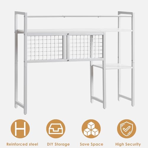 4-Tier Desk Hutch Shelf with Grid Panel, 36” Desktop Bookshelf for Monitor, Office & Home (White, 36") - Image 7