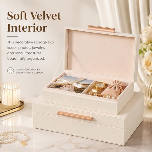 Decorative Storage Boxes with Lids, 2 Pack, PU Leather Organizer Bins - Image 2