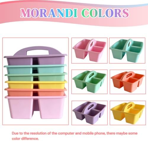 Set of 6 Classroom Caddy, Small Plastic Storage Caddy with Handle, Morandi - Image 6