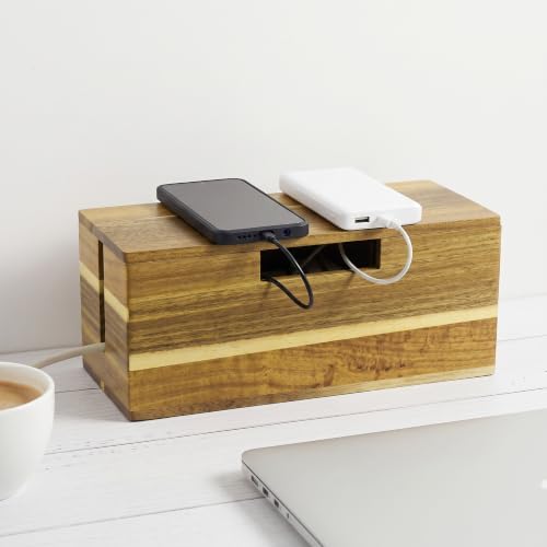 Acacia Wood Cable Management Box - Cord Hider&Organizer for TV Wires by HOME