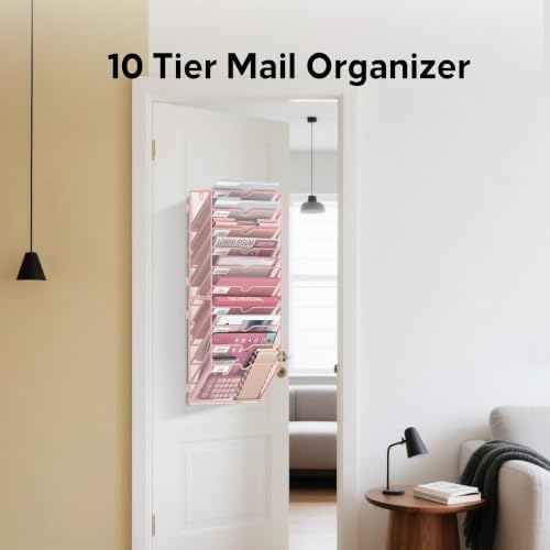10-Tier Wall File Organizer and Hanging File Organizer, Pink - Image 5