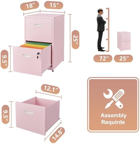 Polup 2 Drawer File Cabinet with Lock, Metal Filing Cabinet for Home Office - Image 3