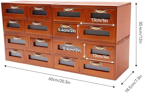 Retro 16-Drawer Wooden Drawers Organizer, Stackable or Standalone Desktop Medicine Cabinet Organizer with Drawers & Labels Herbal、Tea Bag、Jewelry (Transparent Drawer) - Image 2