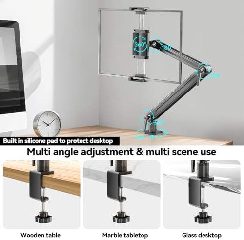 Portable Monitor Stand Desk Holder- Large Clamp support up to 6.5 12.9 14.6 15.6 18.5 inch 360° Rotating Base Swivel Tall Desk Arm Mount for iPad Pro/Mini/Air/Surface Strong Bearing Weight over 5.5lbs - Image 2