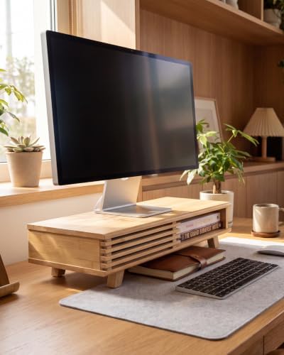 Monitor Stand Riser,Wood Desk Shelf with 2 Tier Storage - Image 2