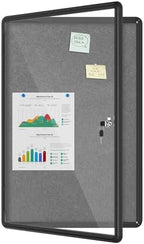 Mifuro 36"x24" Enclosed Bulletin Board, Lockable Weather-Resistant Aluminum Cork Noticeboard for School & Office, Black Frame w/Grey Flet by MifuroOfficeProduct