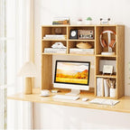 DREAMADE Desk Hutch, 37" Wooden Desktop Bookshelf with 7 Cubes, Burlywood - Image 2