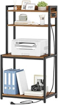 HOOBRO Printer Stand with Charging Station, 4-Tier Printer Table with Storage, Large Tall Printer Shelf, for Home Office, Kitchen, Living Room, Black and Rustic Brown BF13UPS01 by HOOBRO