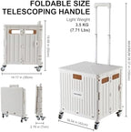 Foldable Utility Cart Folding Portable Rolling Crate Handcart with Durable Heavy Duty Plastic Telescoping Handle Collapsible 4 Rotate Wheels for Travel,Shopping, Luggage, Office, Teacher(White) - Image 4