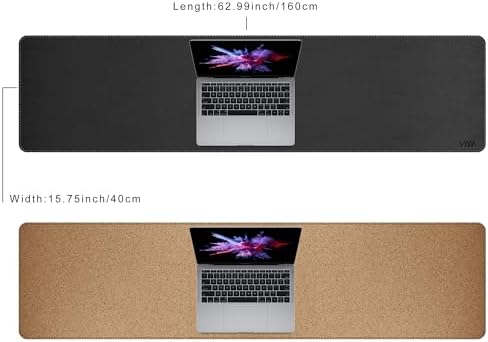 Vyaaa 70.8"x15.7" PU Leather & Cork Large Desk Mat (Black) - XXL Extended Mouse pad, Reversible Desk Protector, Non-Slip Computer Desk pad for Office, Gaming, Home - Image 2