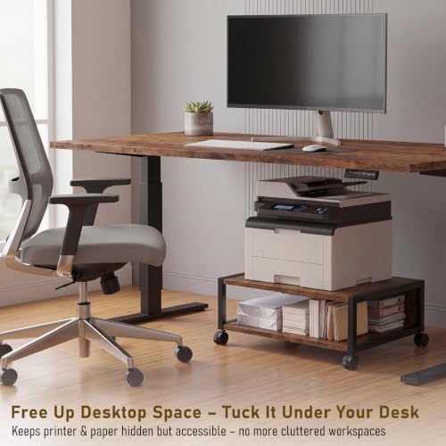 Zonon 2 Tier Printer Stand Under Desk with Wheels, Open Shelf Style, Brown - Image 6