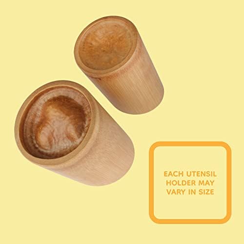 BambooMN Bamboo Kitchen Utensil Holder for Countertop, Utensil Crock for Cooking Utensils - 7" x 4" - Carbonized Brown - 10 Pieces - Image 4