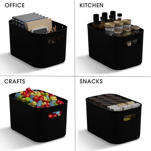 ORGIDOL 12 Pack Black Plastic Storage Bins, Storage Container for Organizing, Storage Boxes with Handle for Shelves, Cute Organizer Bins for Craft, Snacks, Pantry, Cabinet, 8.7x6.7x5.66inch - Image 2
