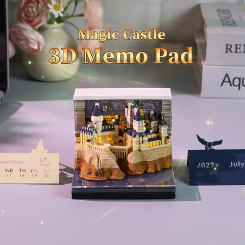 3D Memo Pad, 3D Calendar 2027, Time Piece Calendar, Tear-Off Calendars 2027, 3D Paper Carving Art Memo Pad, Art Carving Sticky Notes for Office Home Gifts Ornaments (Magic Castle) - Image 2