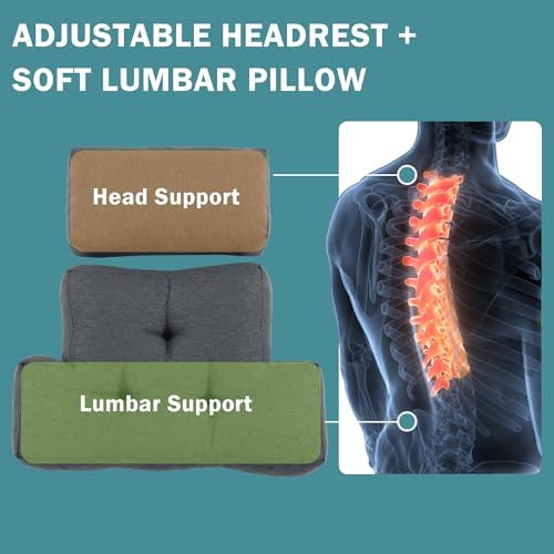 ROYALAY 2 Pcs Neck Pillow Lumbar Support for Recliner, Back Pillow for Chair with Adjustable Headrest Pillow, Back Rest Pillow for Office Chairs, Recliners,Sofa, Couch - Image 5